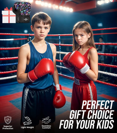 Kids Printed Knockout Boxing Gloves with Padded Protection (Butterfly)