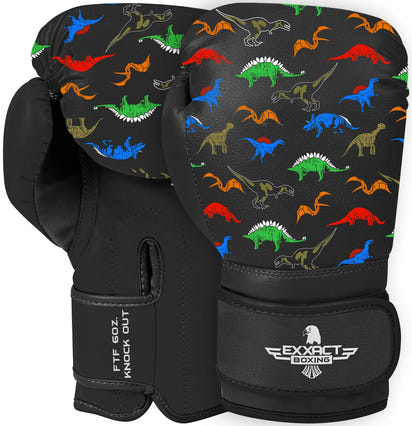 Kids Printed Knockout Boxing Gloves with Padded Protection (Dinosaur)