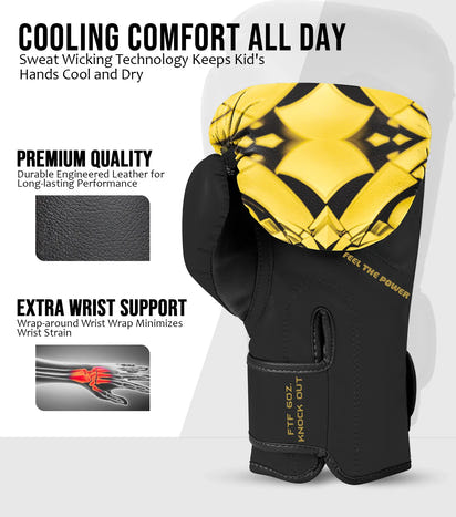 Kids Printed Knockout Boxing Gloves with Padded Protection (Eagle)