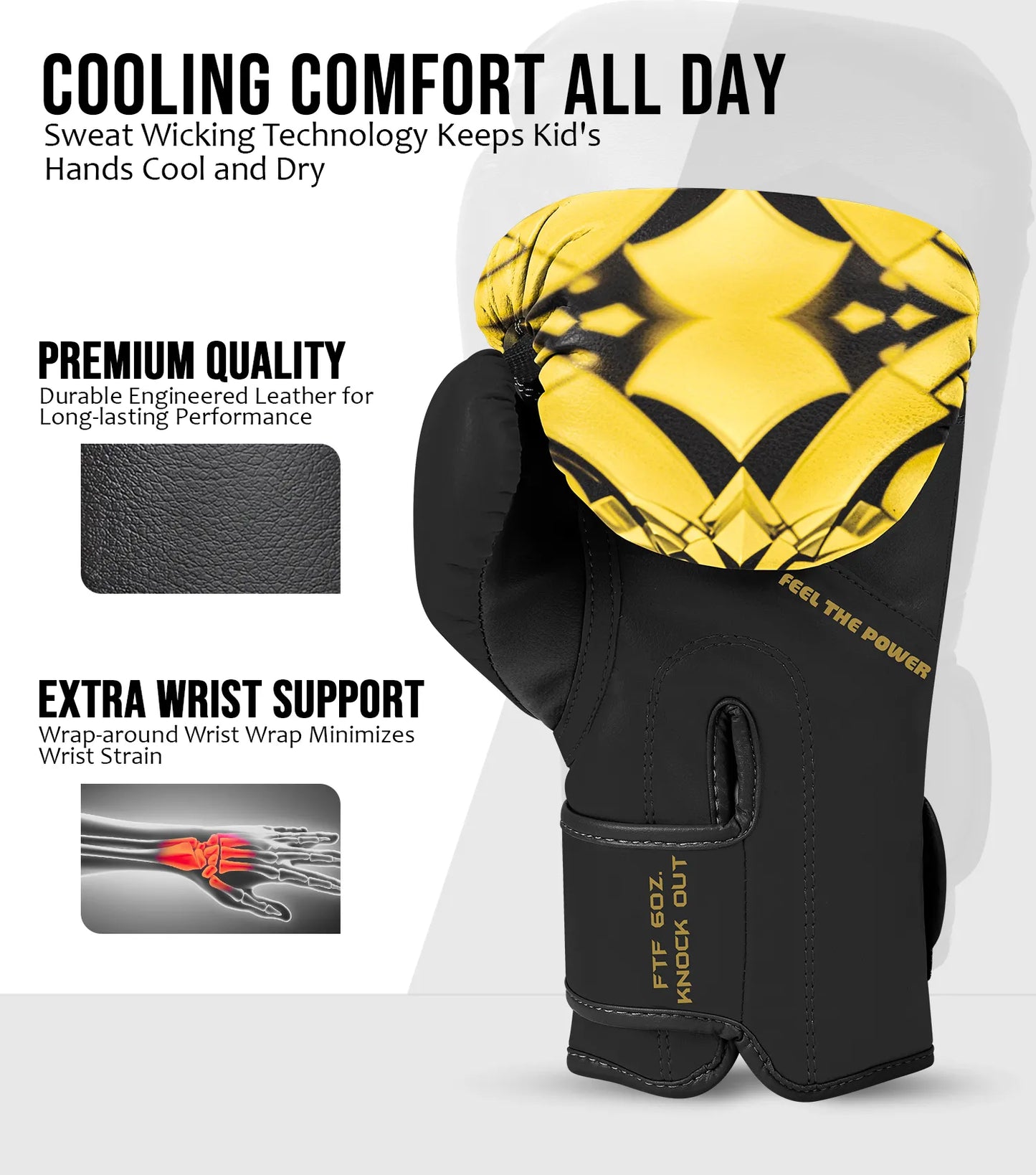 Kids Printed Knockout Boxing Gloves with Padded Protection (Eagle)