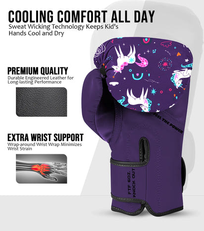 Kids Printed Knockout Boxing Gloves with Padded Protection (Unicorn)