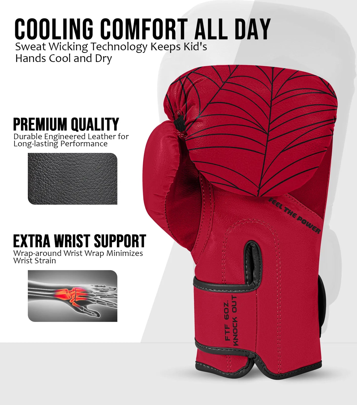 Kids Printed Knockout Boxing Gloves with Padded Protection (Spider)