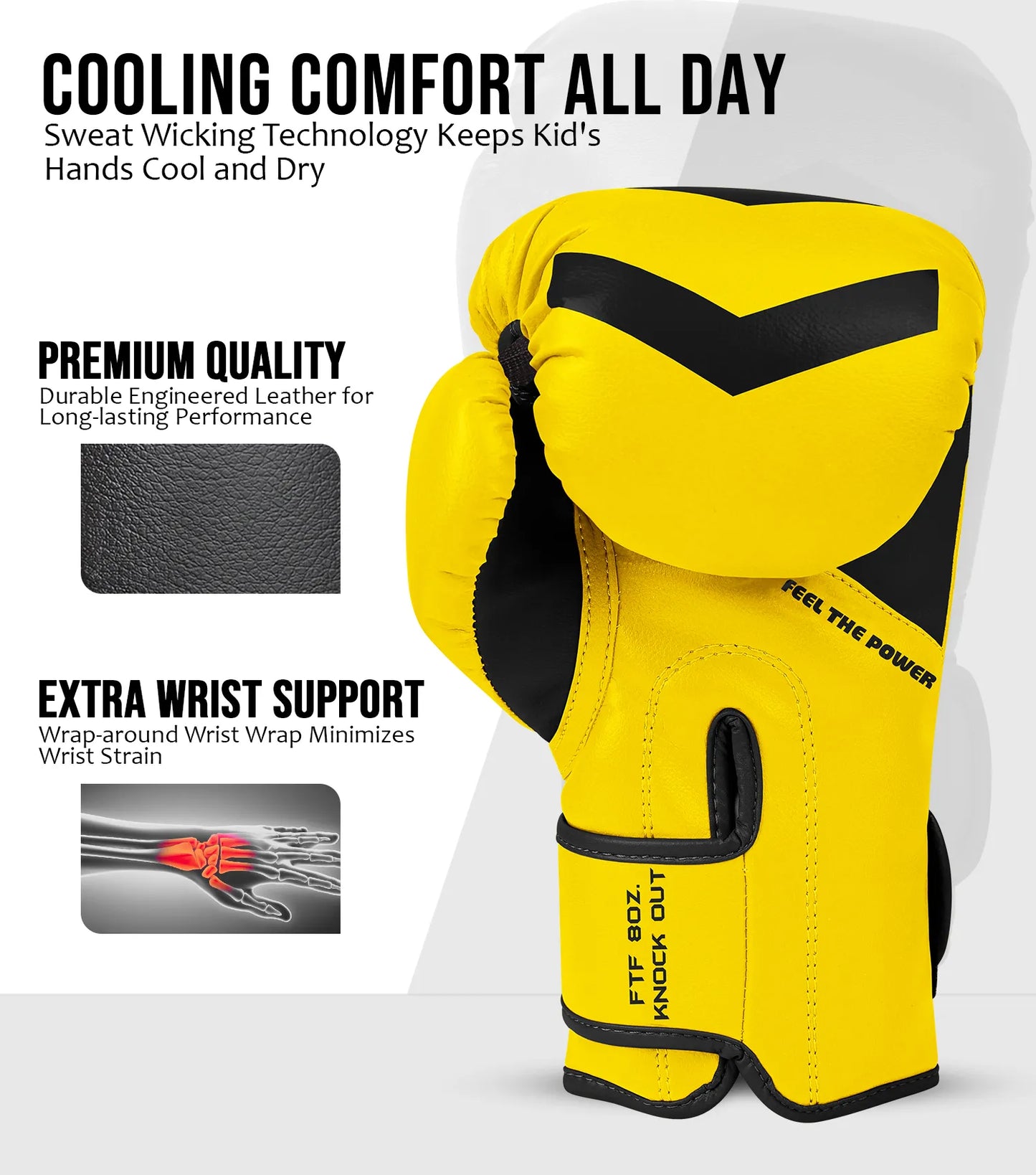 Kids Knockout Boxing Gloves with Padded Protection (Gold/Black)