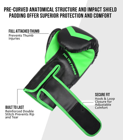 Kids Knockout Boxing Gloves with Padded Protection (Black/Green)