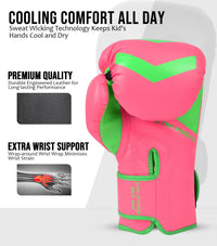 Kids Knockout Boxing Gloves with Padded Protection (Pink/Green)