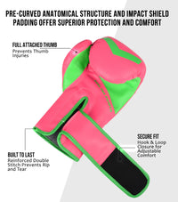 Kids Knockout Boxing Gloves with Padded Protection (Pink/Green)