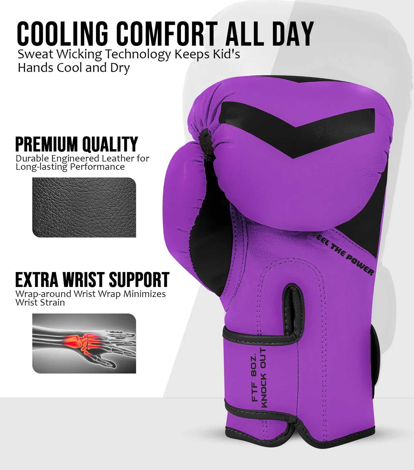 Kids Knockout Boxing Gloves with Padded Protection (Purple/Black)