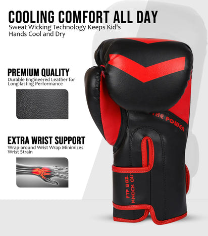 Kids Knockout Boxing Gloves with Padded Protection (Black/Red)