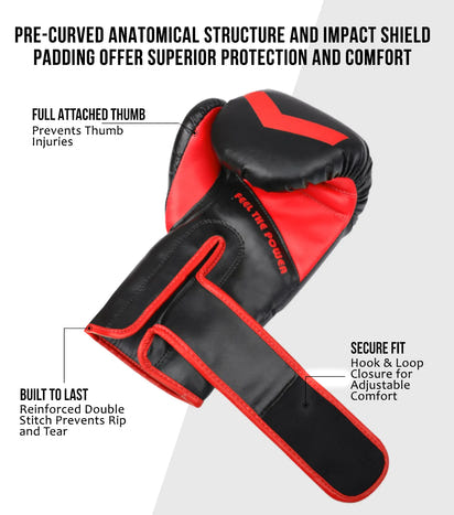 Kids Knockout Boxing Gloves with Padded Protection (Black/Red)