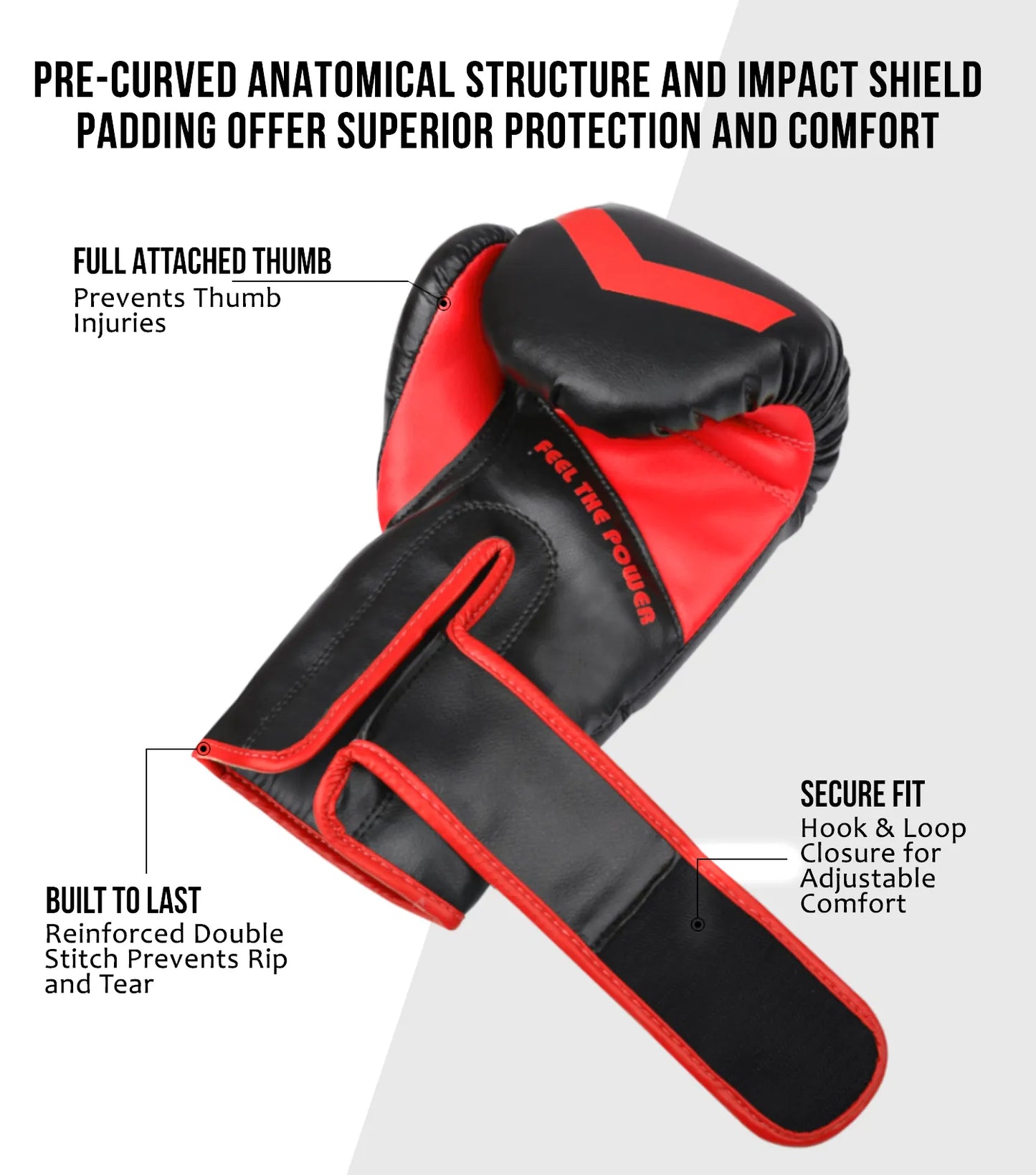 Kids Knockout Boxing Gloves with Padded Protection (Black/Red)