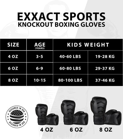 Kids Knockout Boxing Gloves with Padded Protection (Black/Red)