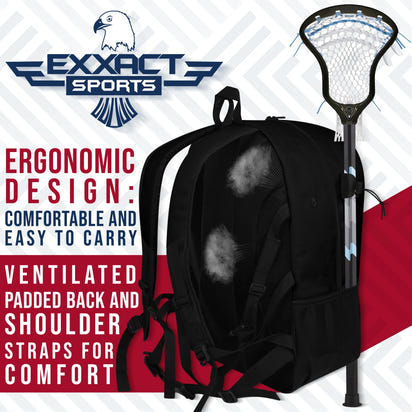 Black Lacrosse Bag with Two Stick Holders and Cleats Compartment
