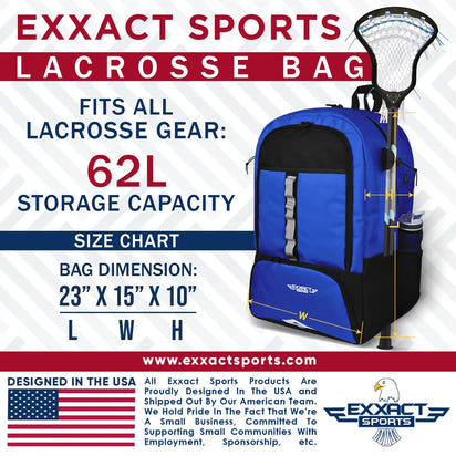 Royal Blue Lacrosse Bag with Two Stick Holders and Cleats Compartment