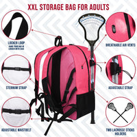 Pink Lacrosse Bag with Two Stick Holders and Cleats Compartment