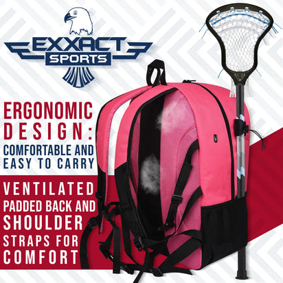 Pink Lacrosse Bag with Two Stick Holders and Cleats Compartment