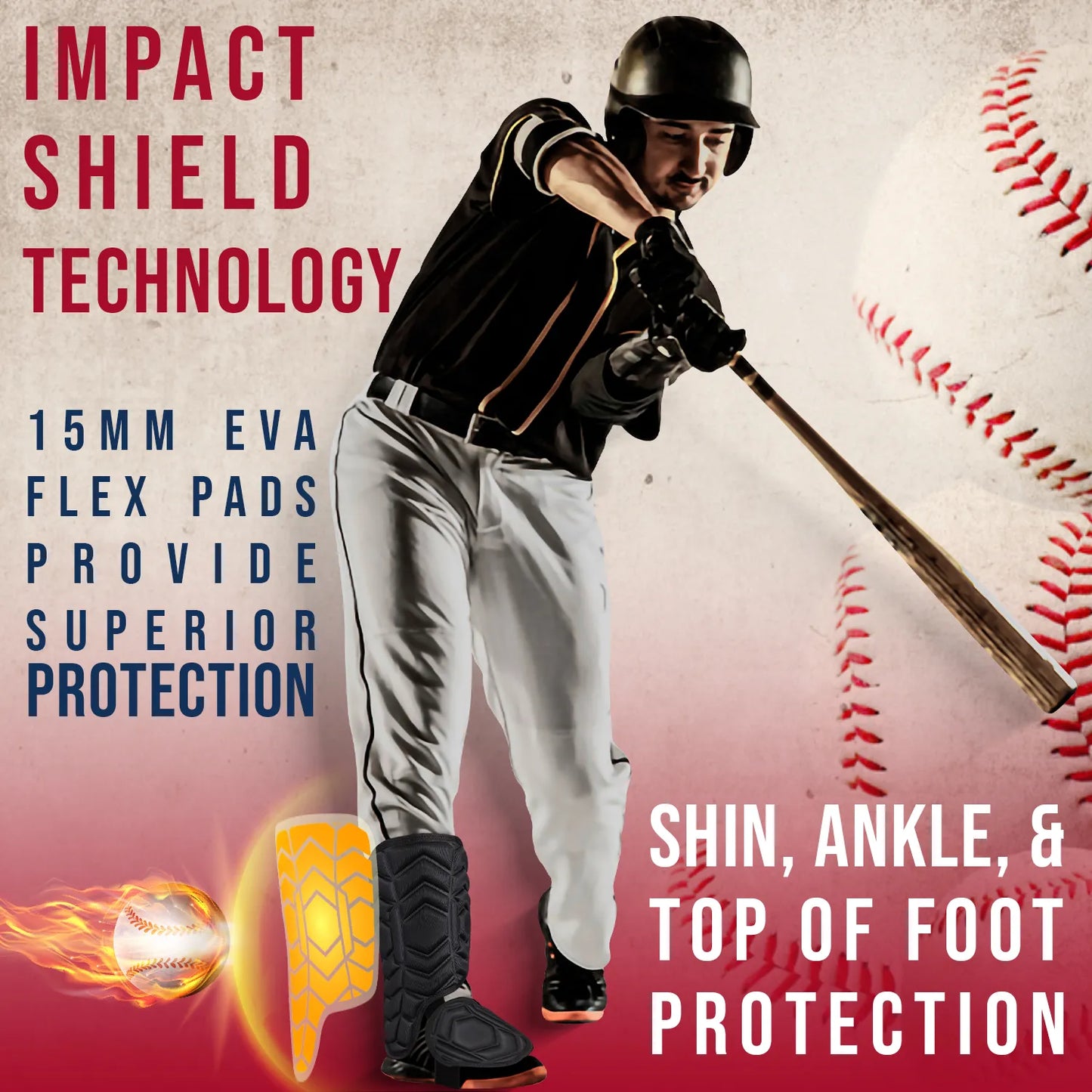 Baseball Batter's Leg Guard with Adjustable Straps (Black)
