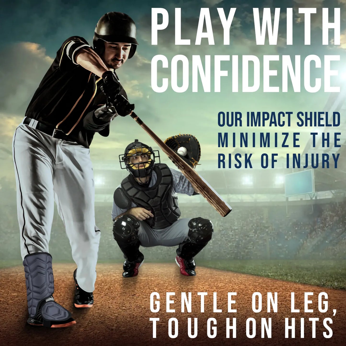 Baseball Batter's Leg Guard with Adjustable Straps (Black)