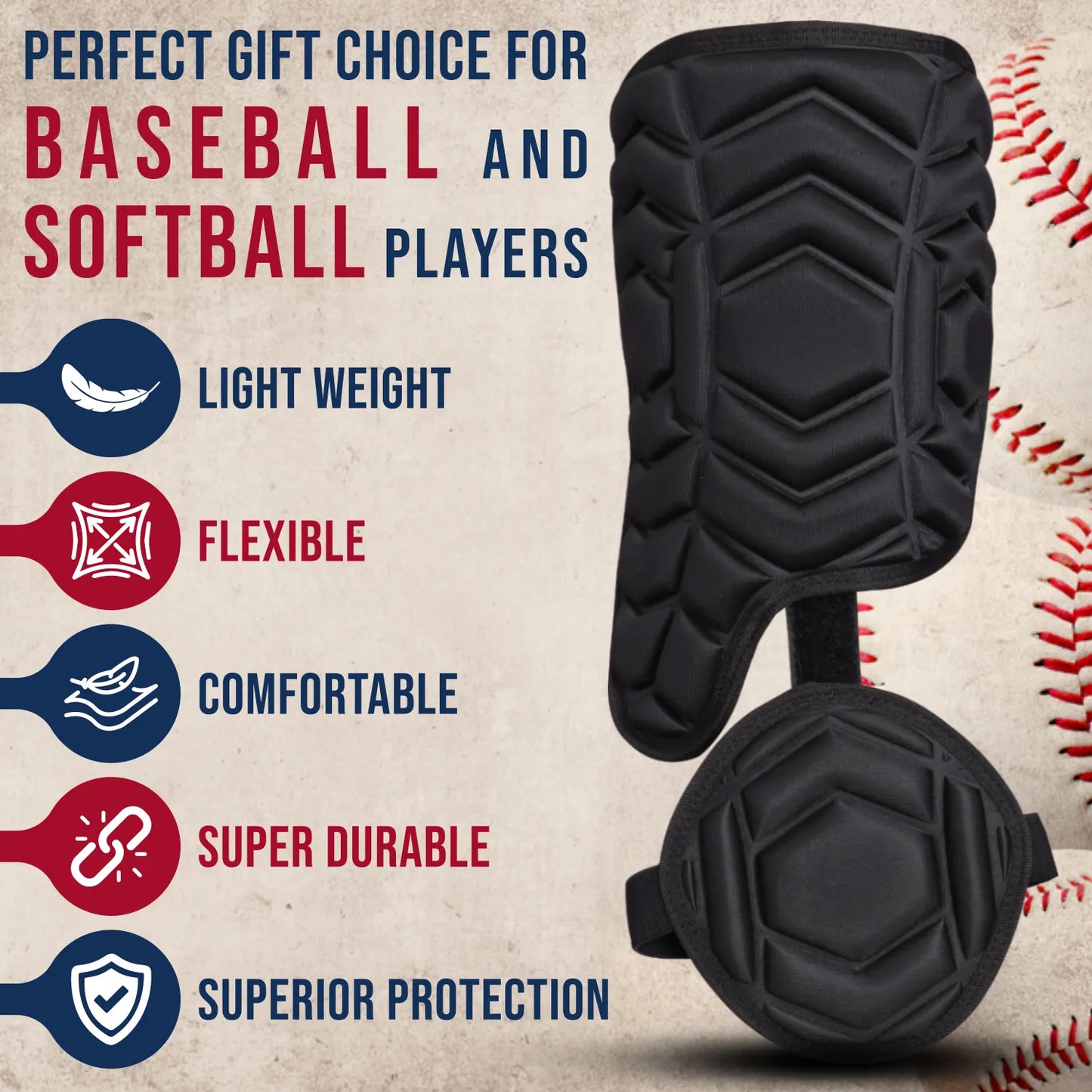 Baseball Batter's Leg Guard with Adjustable Straps (Black)