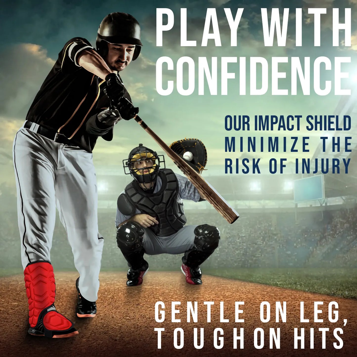 Baseball Batter's Leg Guard with Adjustable Straps (Red)