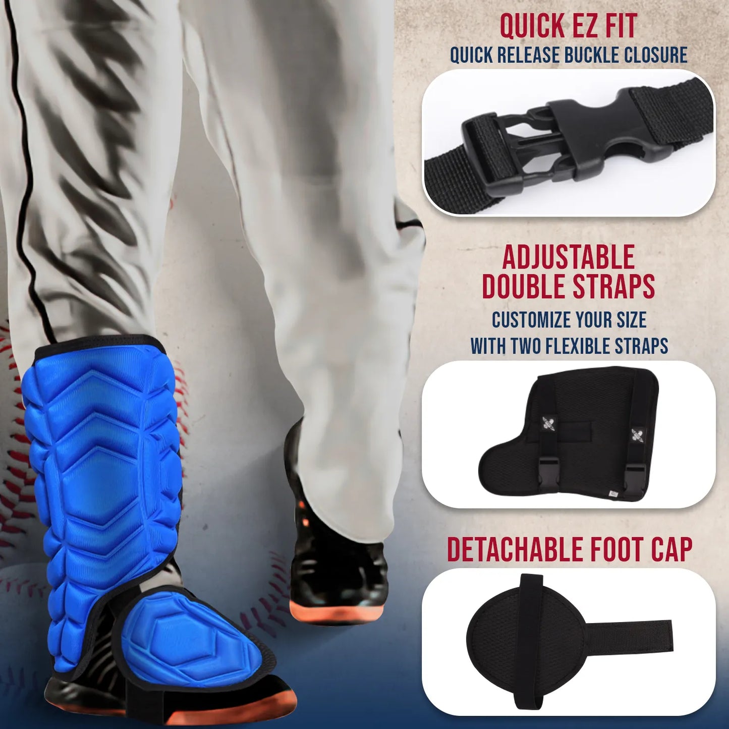 Baseball Batter's Leg Guard with Adjustable Straps (Royal Blue)