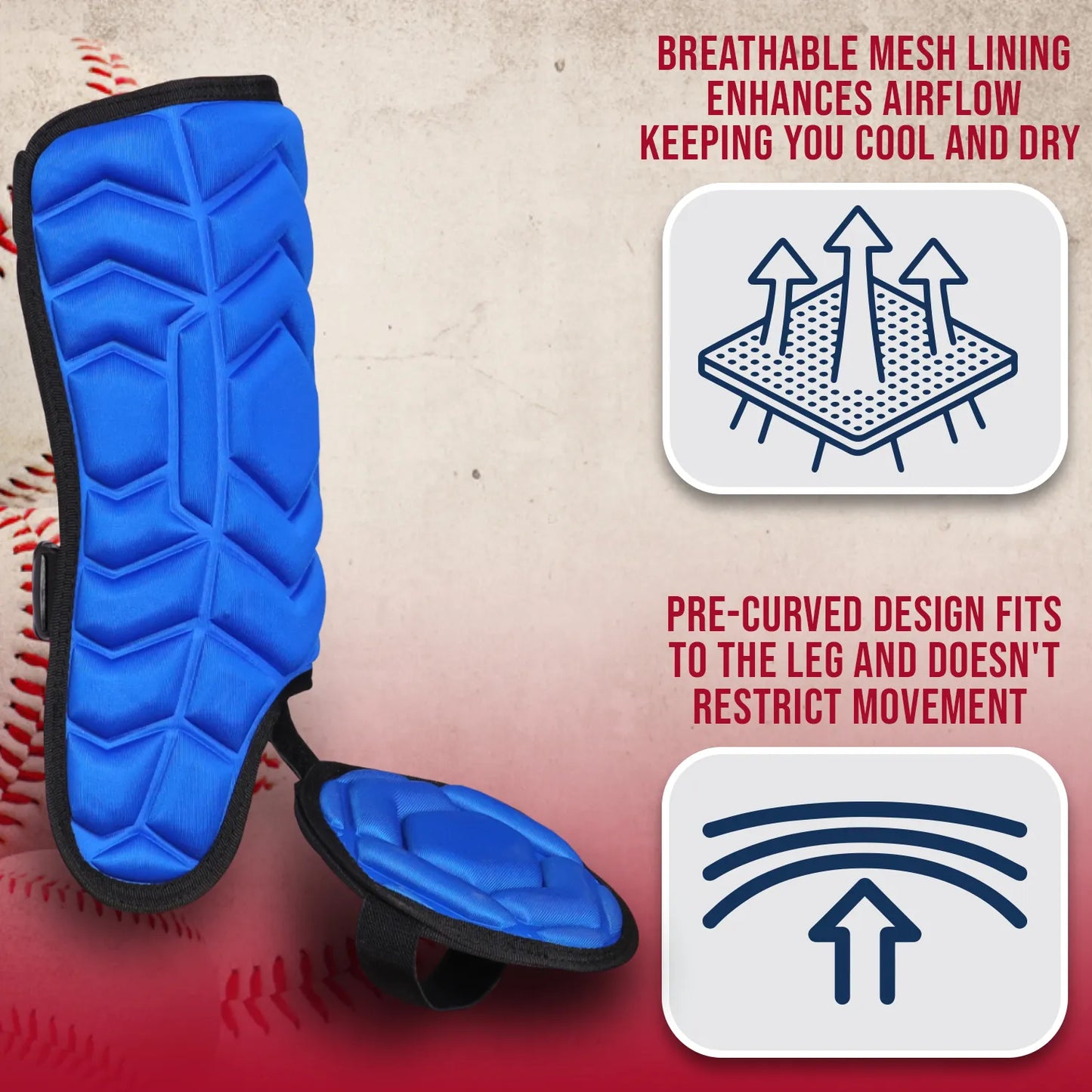 Baseball Batter's Leg Guard with Adjustable Straps (Royal Blue)