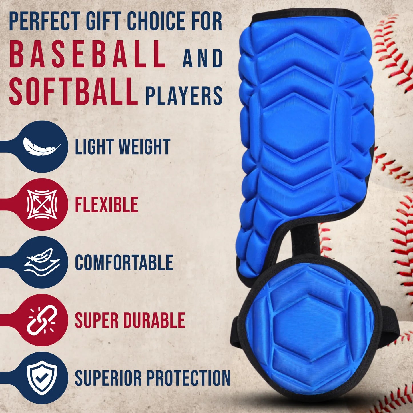 Baseball Batter's Leg Guard with Adjustable Straps (Royal Blue)