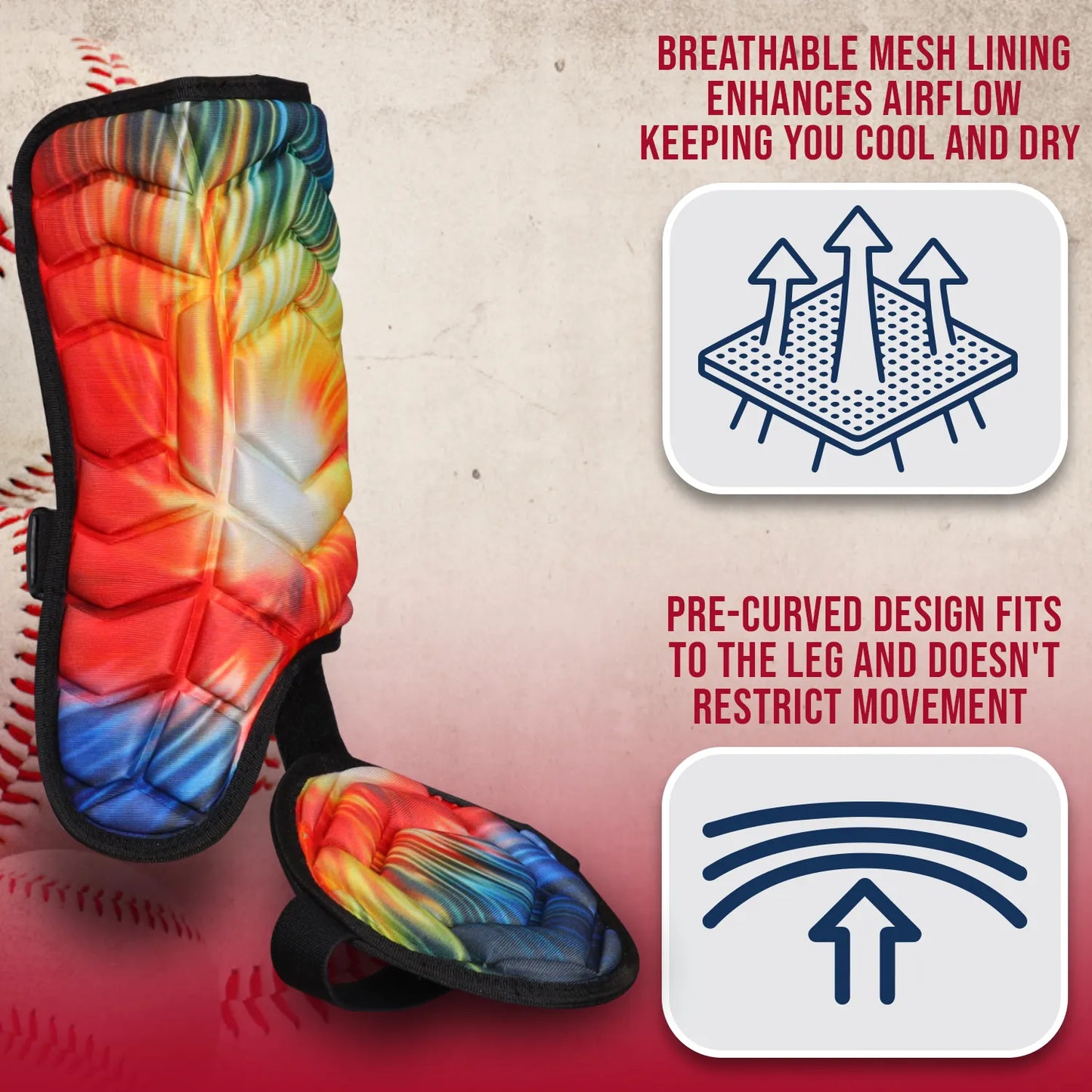 Baseball Batter's Leg Guard with Adjustable Straps (Tie Dye)