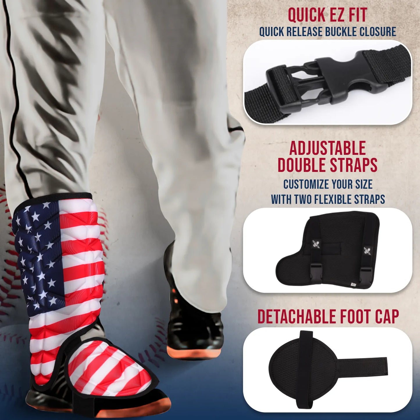 Baseball Batter's Leg Guard with Adjustable Straps (USA Flag)