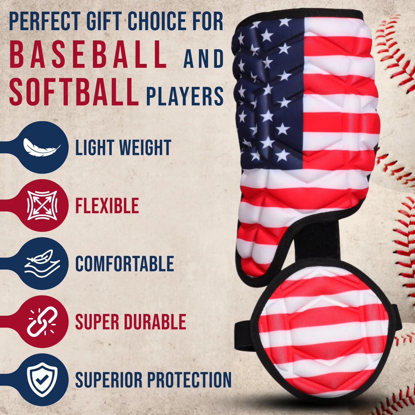 Baseball Batter's Leg Guard with Adjustable Straps (USA Flag)