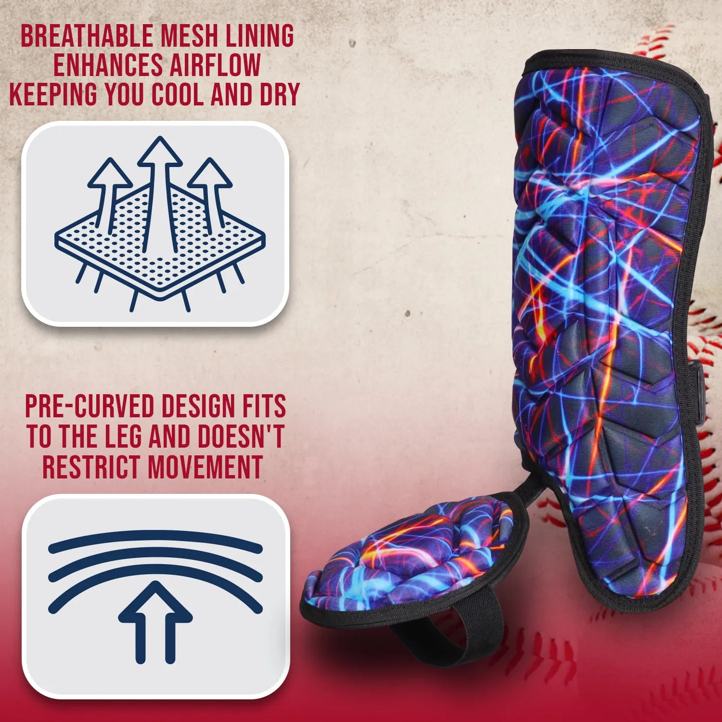 Baseball Batter's Leg Guard with Adjustable Straps (Lazer)