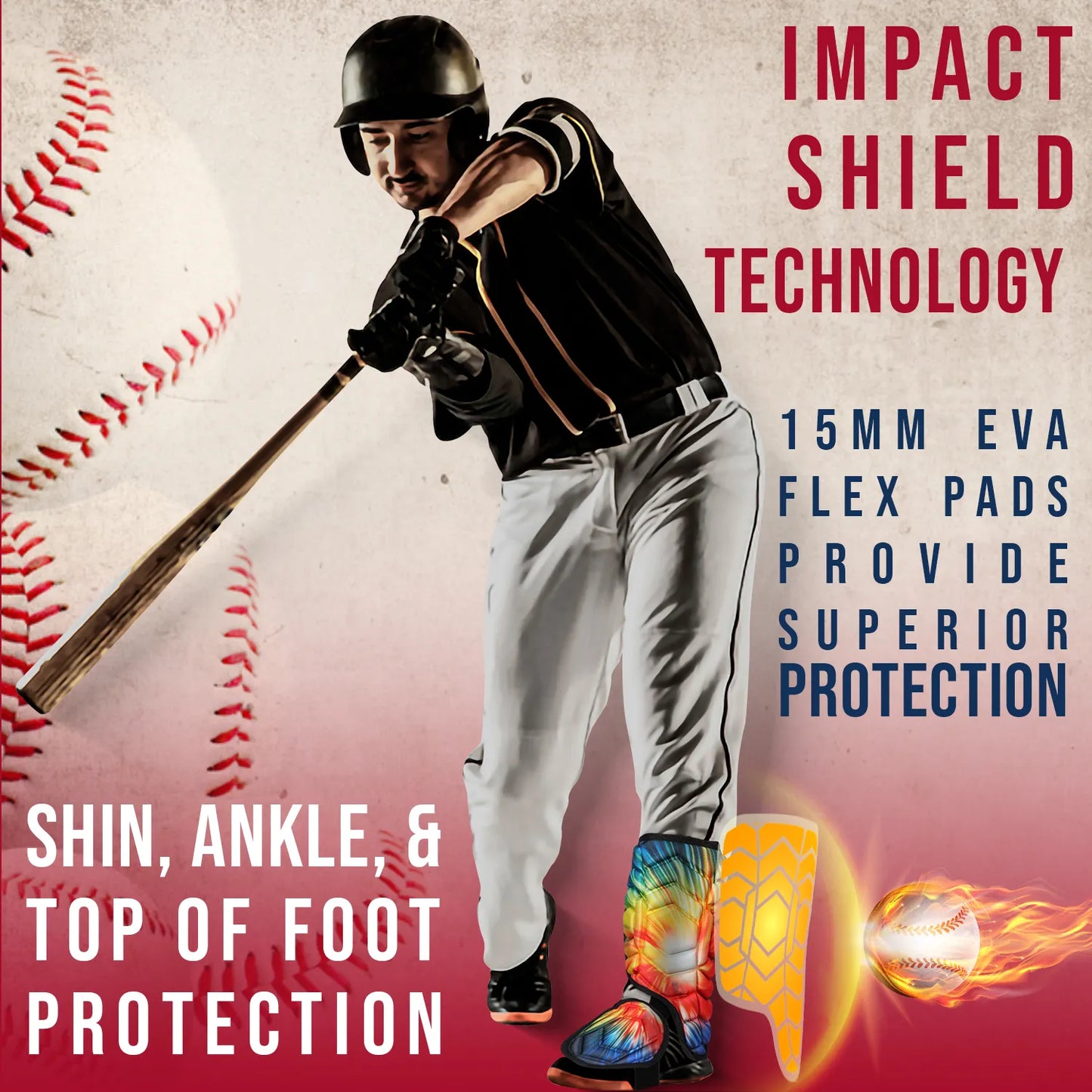 Baseball Batter's Leg Guard with Adjustable Straps (Tie Dye)