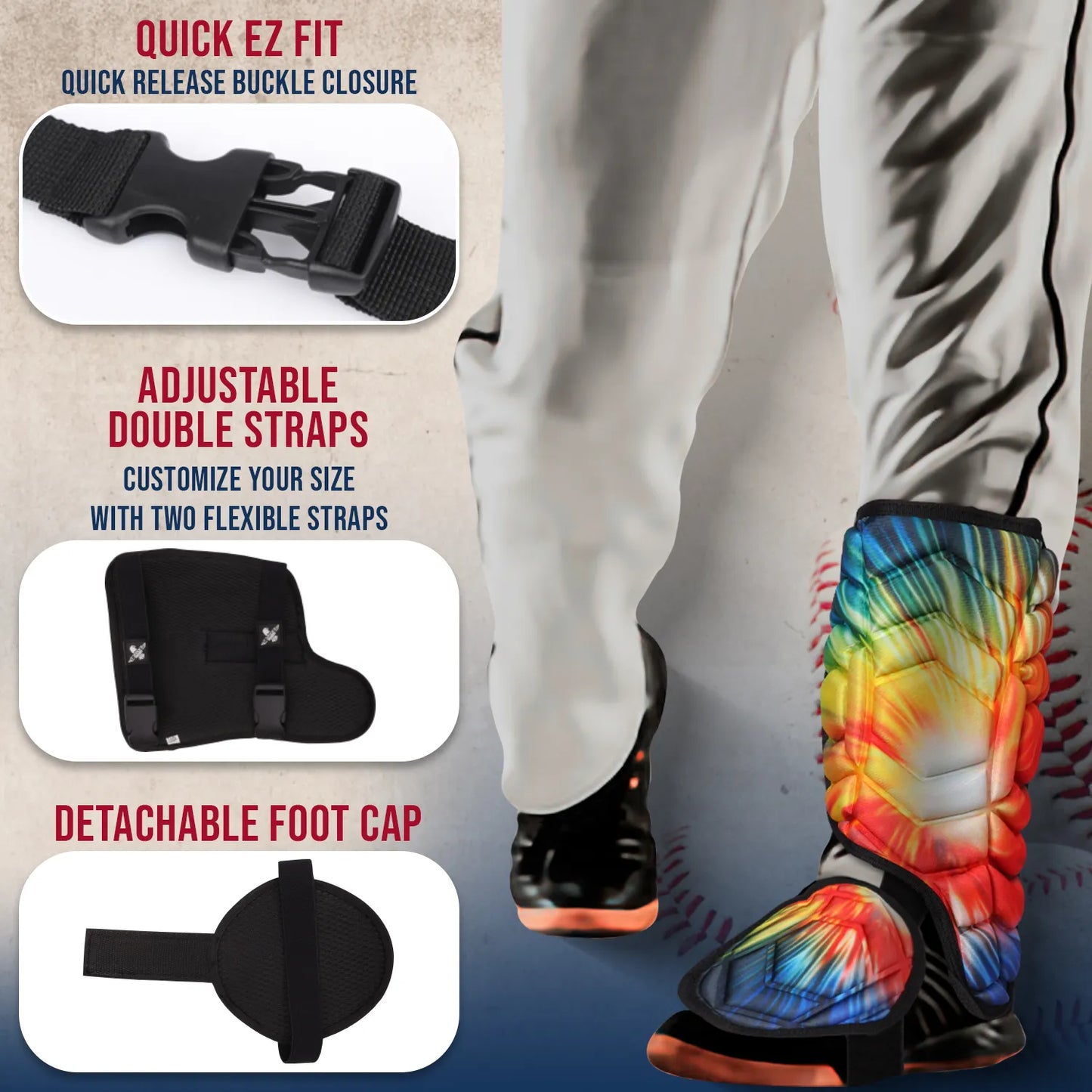 Baseball Batter's Leg Guard with Adjustable Straps (Tie Dye)