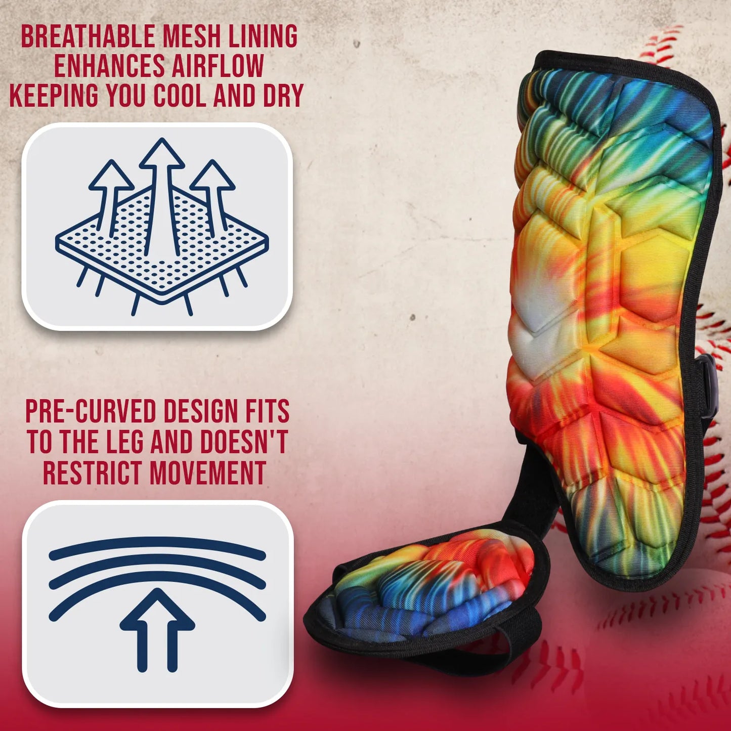 Baseball Batter's Leg Guard with Adjustable Straps (Tie Dye)