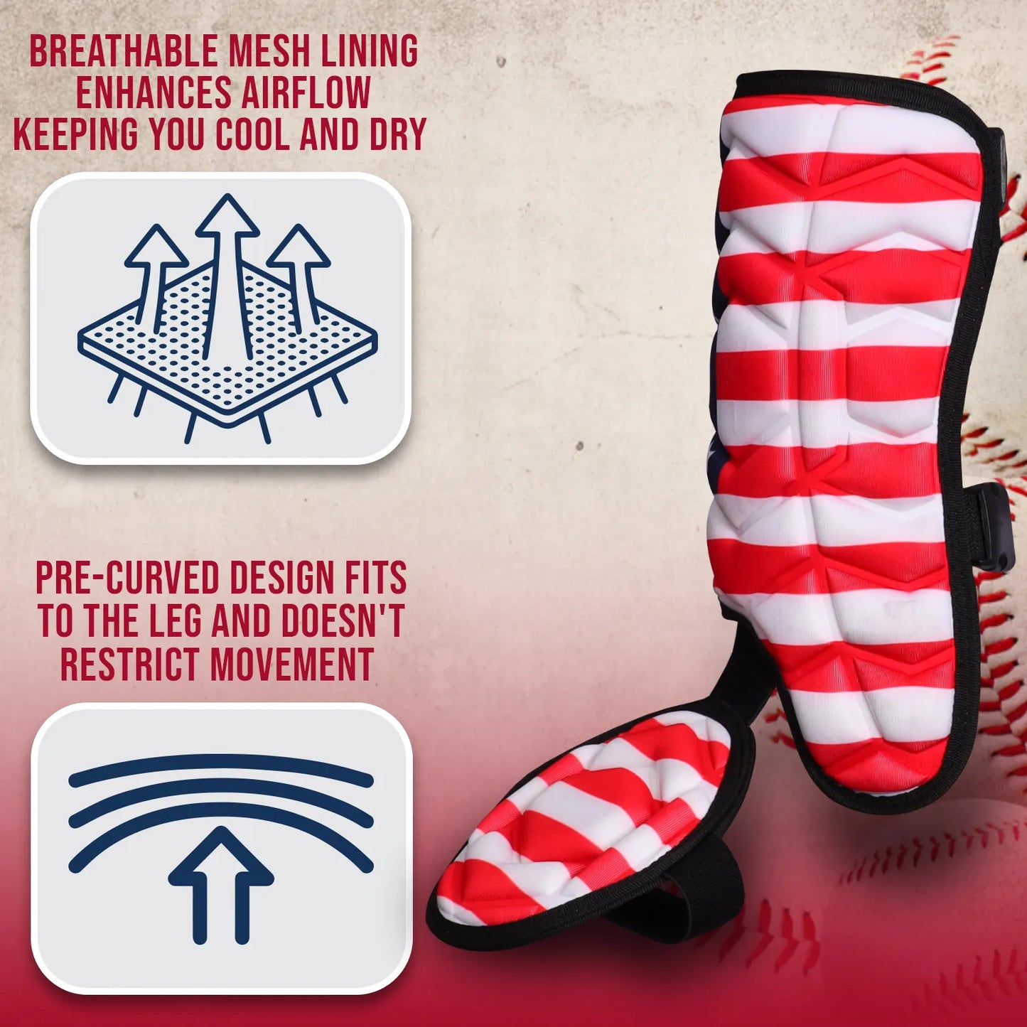 Baseball Batter's Leg Guard with Adjustable Straps (USA Flag)