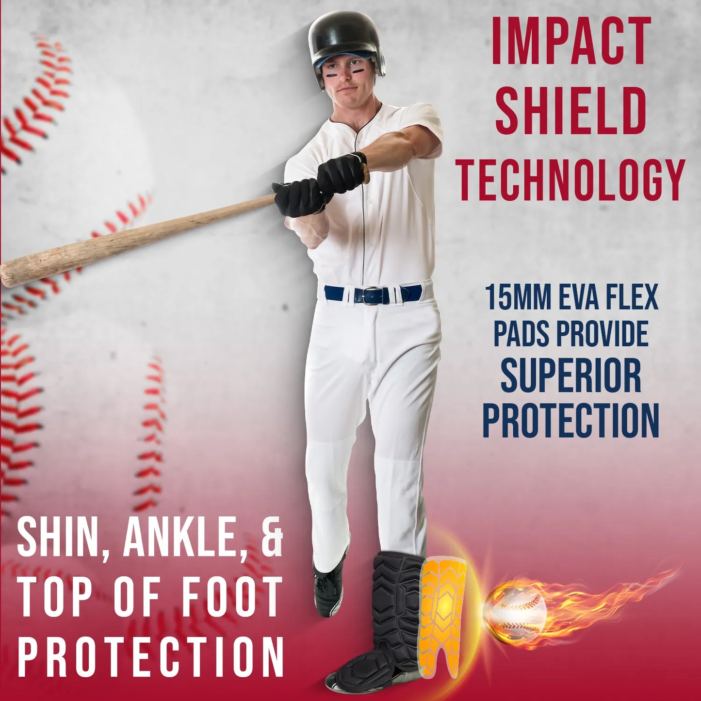 Baseball Batter's Leg Guard with Adjustable Straps (Black)