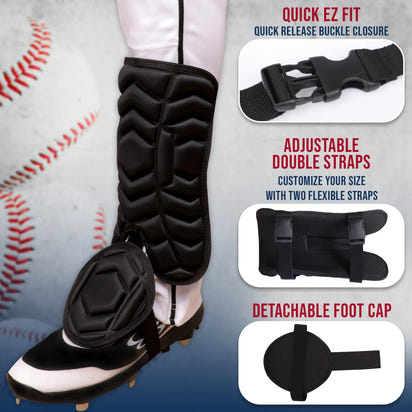 Baseball Batter's Leg Guard with Adjustable Straps (Black)