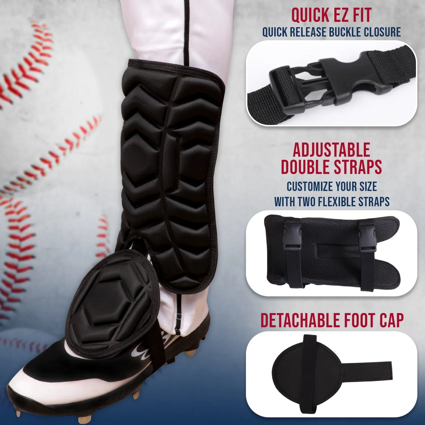 Baseball Batter's Leg Guard with Adjustable Straps (Black)