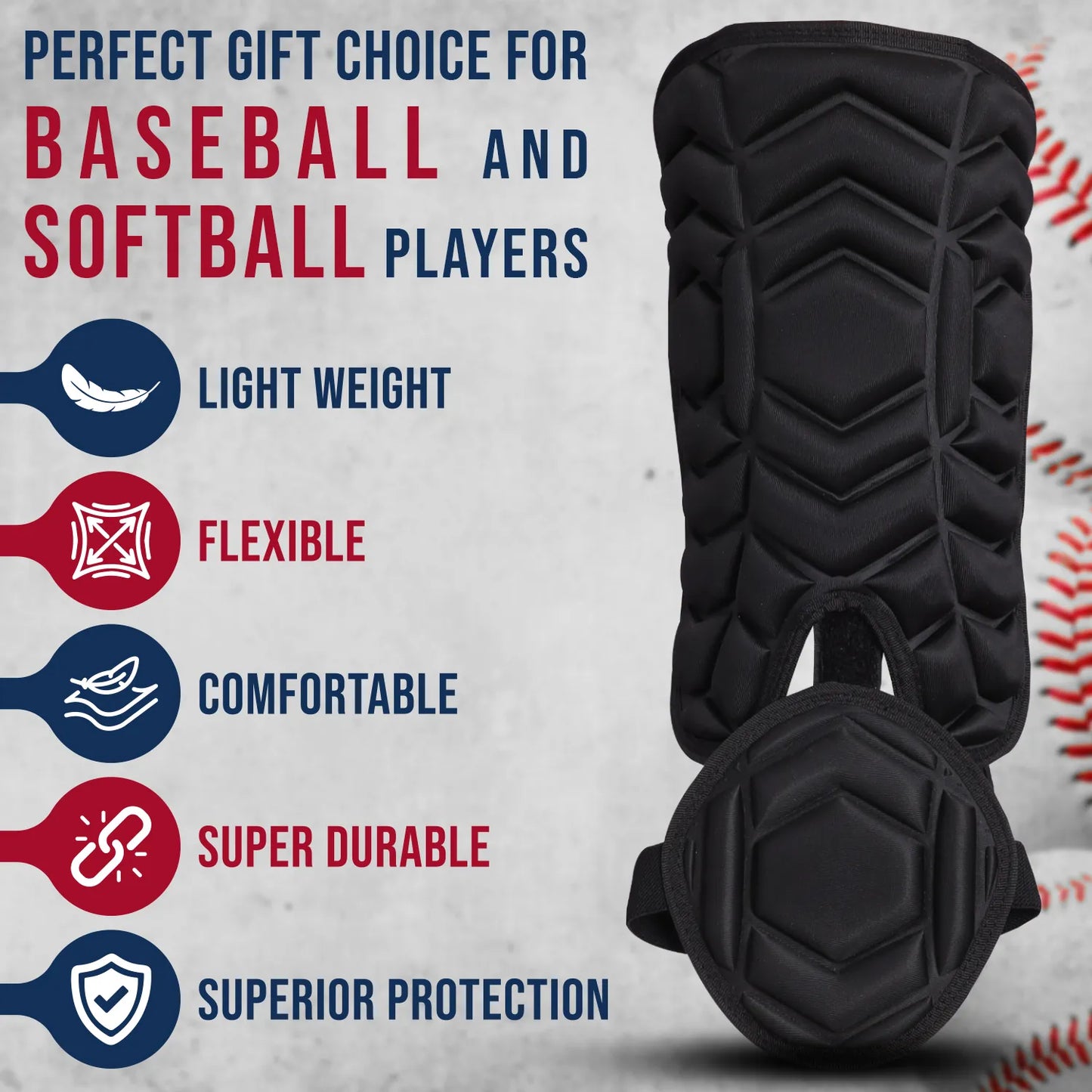 Baseball Batter's Leg Guard with Adjustable Straps (Black)