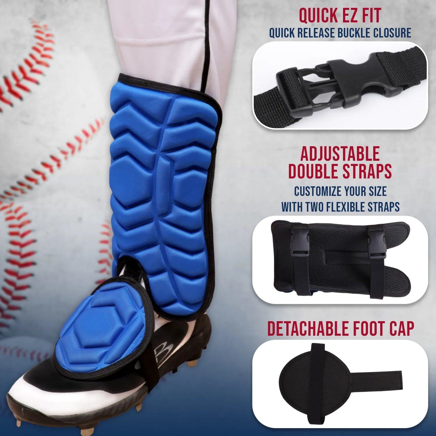 Baseball Batter's Leg Guard with Adjustable Straps (Royal Blue)