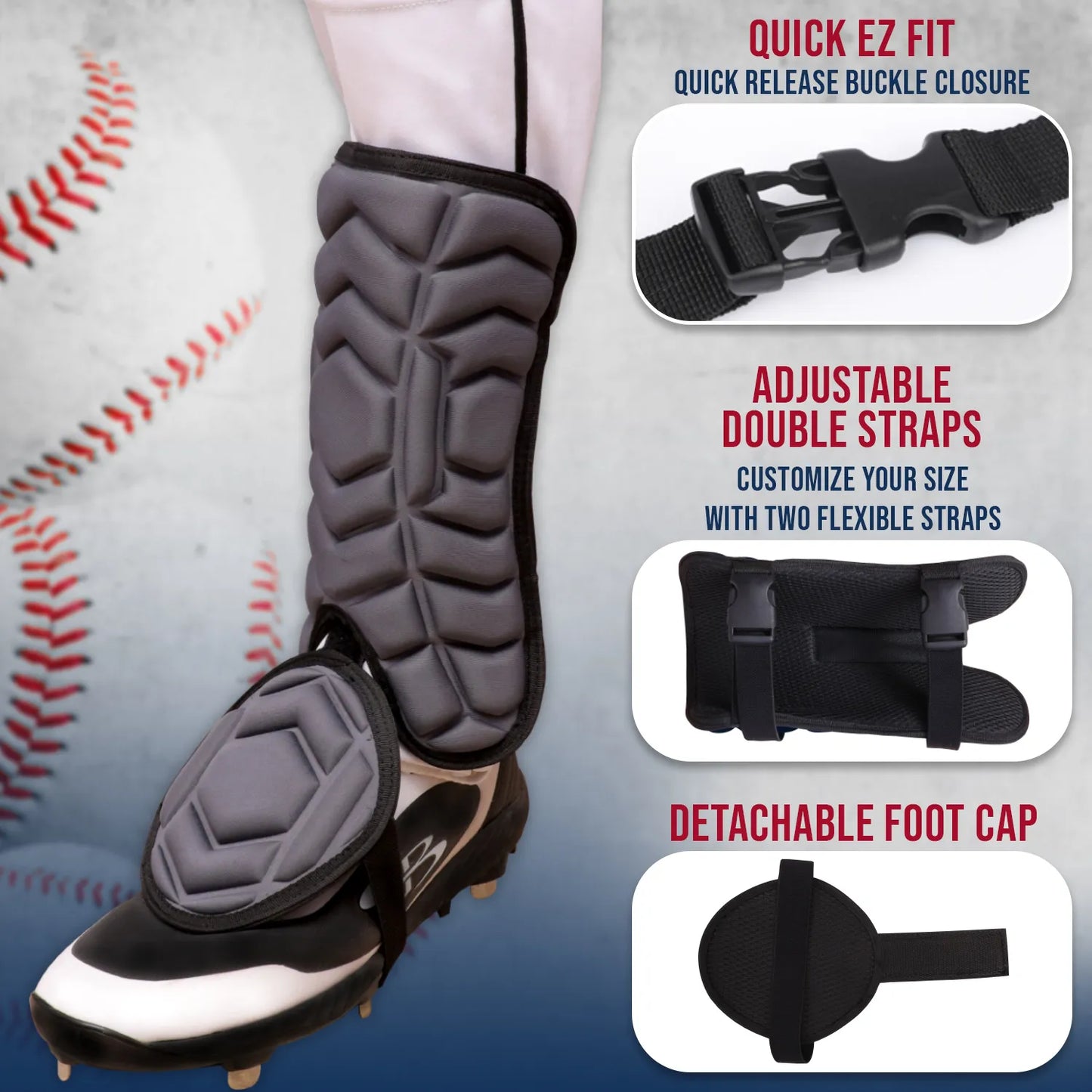Baseball Batter's Leg Guard with Adjustable Straps (Dark Gray)