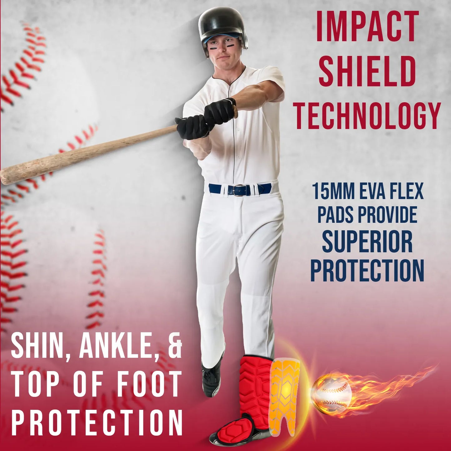 Baseball Batter's Leg Guard with Adjustable Straps (Red)