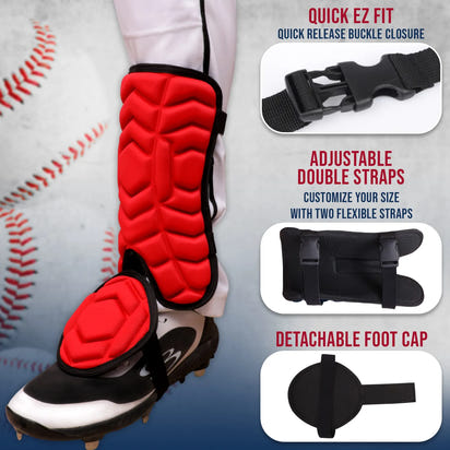 Baseball Batter's Leg Guard with Adjustable Straps (Red)