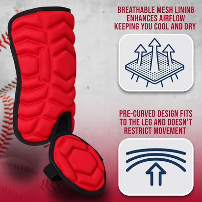 Baseball Batter's Leg Guard with Adjustable Straps (Red)