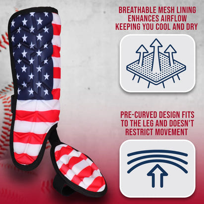 Baseball Batter's Leg Guard with Adjustable Straps (USA Flag)