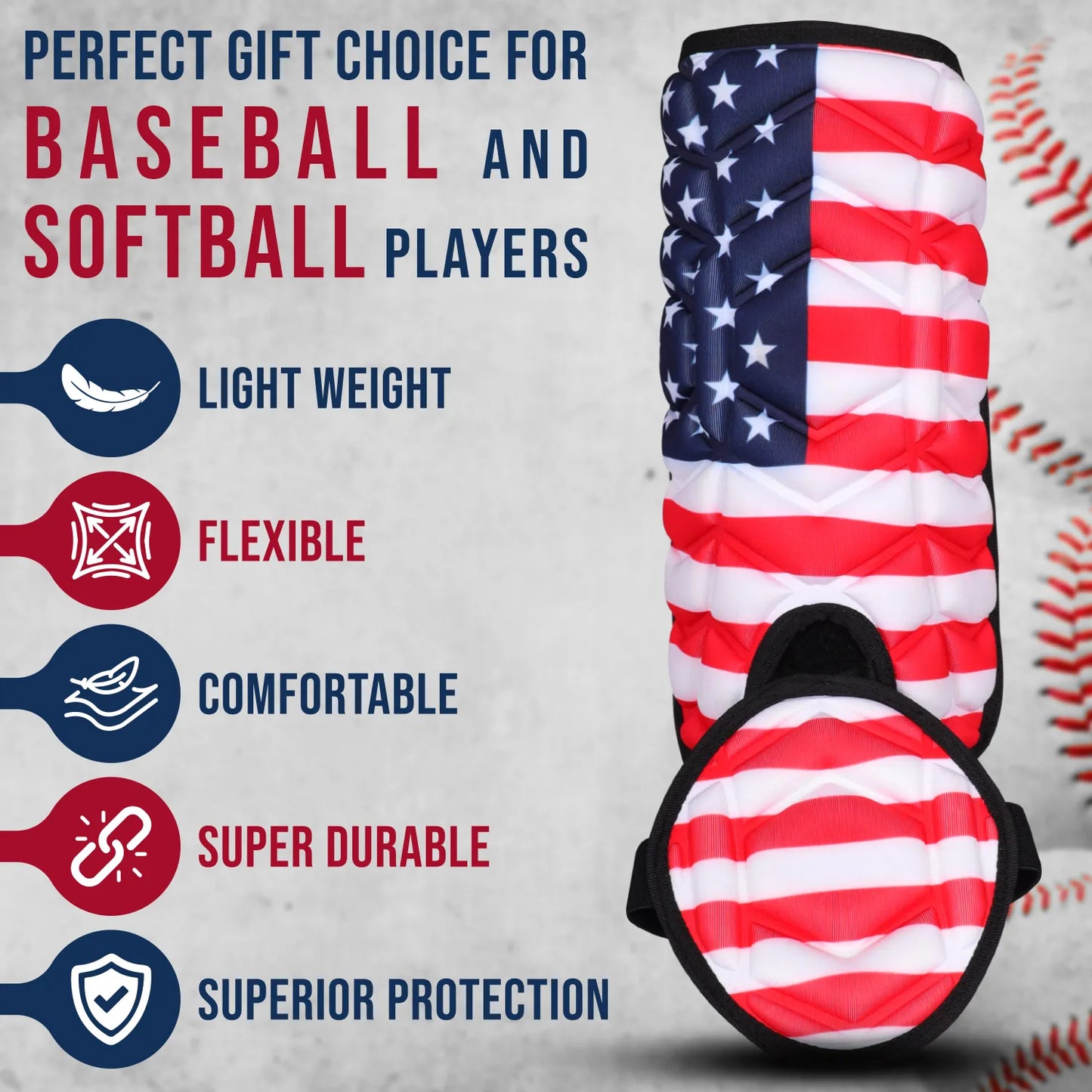 Baseball Batter's Leg Guard with Adjustable Straps (USA Flag)