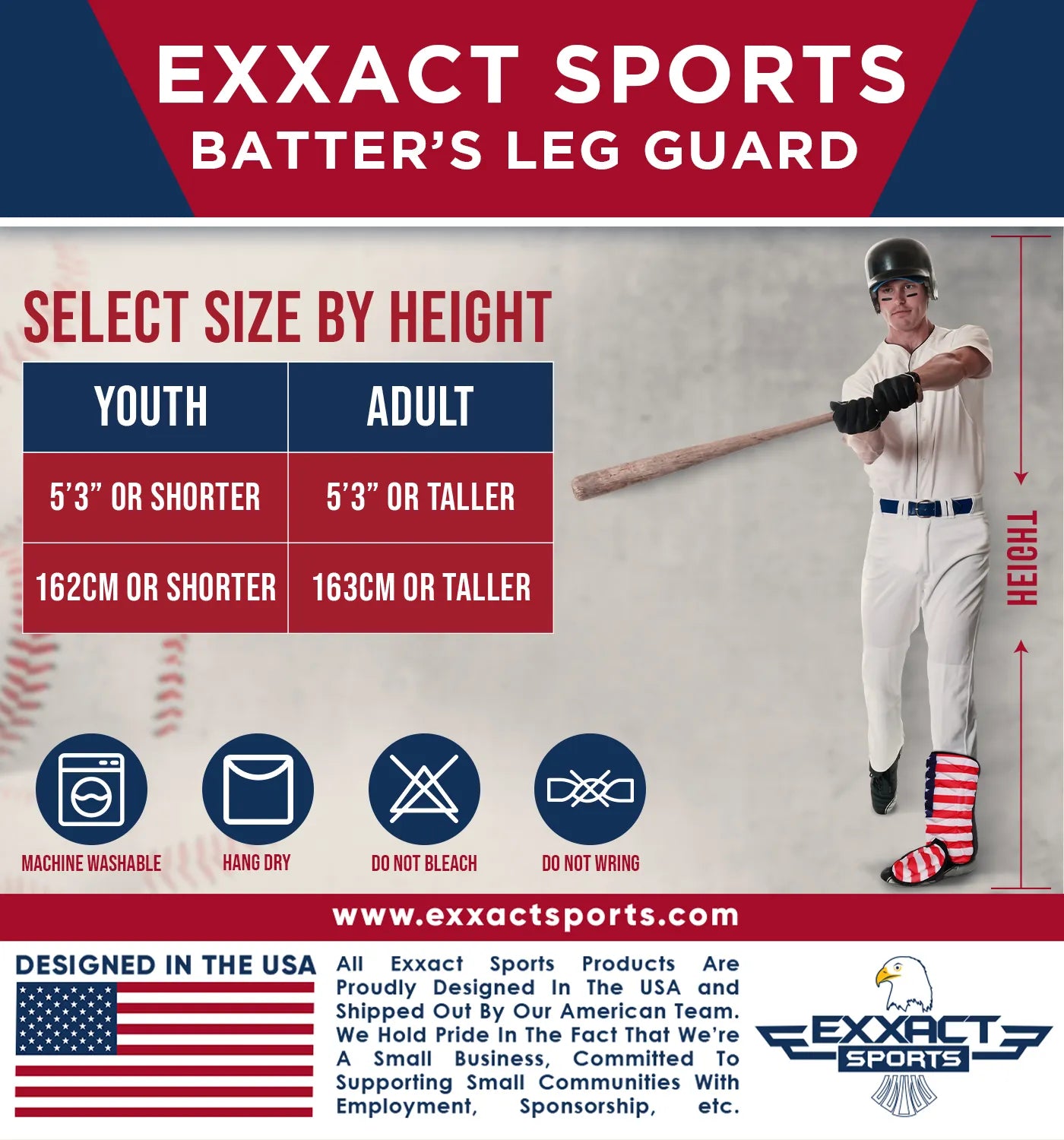 Baseball Batter's Leg Guard with Adjustable Straps (USA Flag)