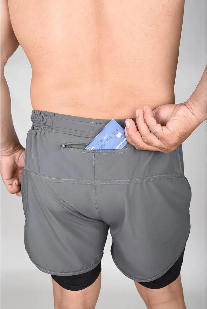 Men's 2 in 1 Athletic Shorts with Compression Liner (Charcoal)