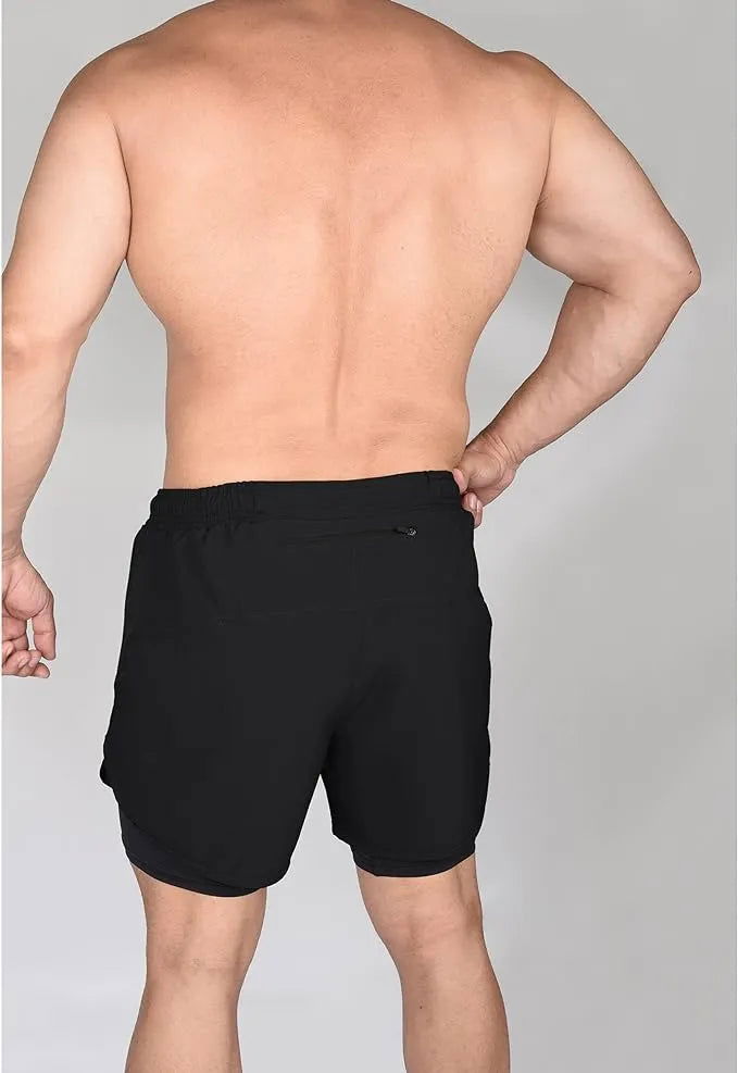 Men's 2 in 1 Athletic Shorts with Compression Liner (Black)