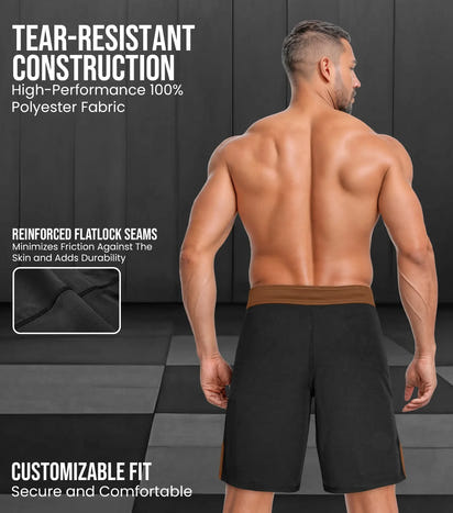 Men's MMA Shorts, IBJJF Ranked No Gi BJJ Jiu Jitsu Shorts for Grappling, Boxing, Cross Training (Brown)