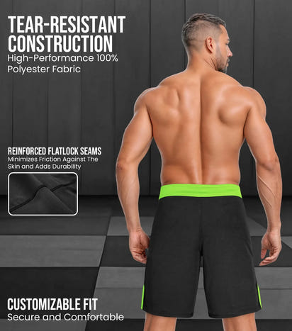 Men's MMA Shorts, IBJJF Ranked No Gi BJJ Jiu Jitsu Shorts for Grappling, Boxing, Cross Training (Neon Green)